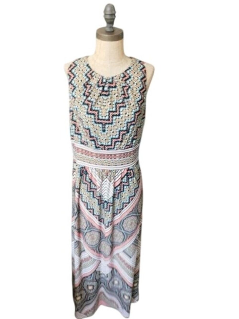London Times Size 10P Petite Boho Gladiator Style Maxi Dress NWT